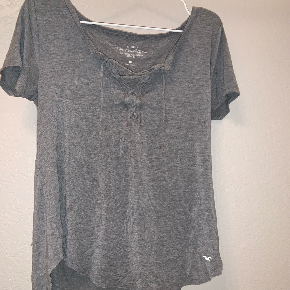 gray hi-low lace up top